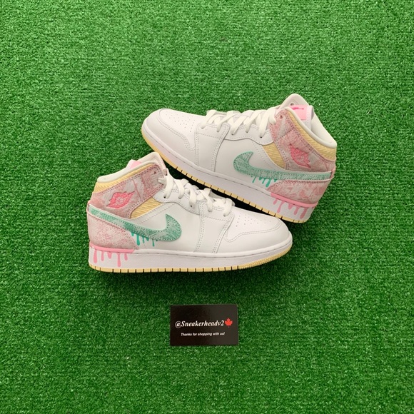 🍦*NEW* Air Jordan 1 Mid “Paint Drip” (GS) - Picture 2 of 10